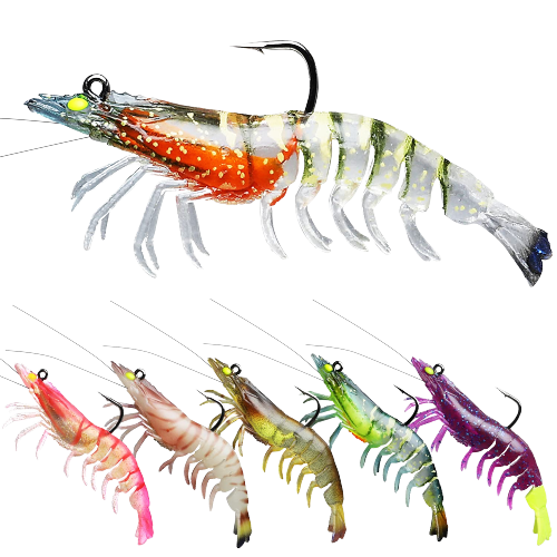 Pre-Rigged Crayfish Shrimp Soft Lures with VMC Hook - Realistic Trout Bait (Set of 6)