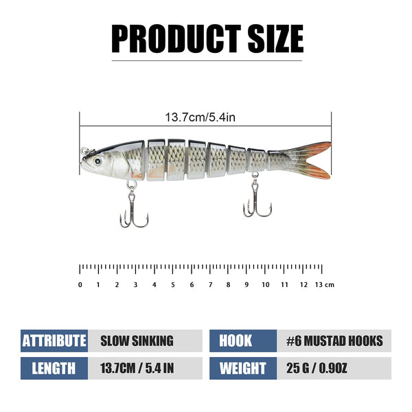 Natural Look Multi-jointed Swimbaits - Slow Sinking Bionic Swimming Lures (Set of 3)