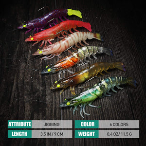 Pre-Rigged Crayfish Shrimp Soft Lures with VMC Hook - Realistic Trout Bait (Set of 6)