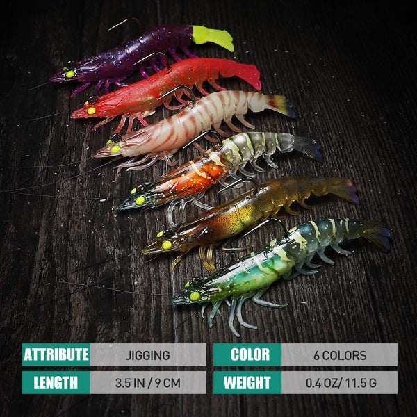 Pre-Rigged Crayfish Shrimp Soft Lures with VMC Hook - Realistic Trout Bait (Set of 6)