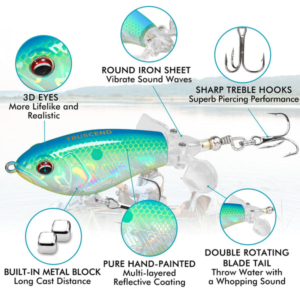 Plopper Fishing Lure with Propeller Tail - Hard Lure With BKK Hooks (Set of 3)