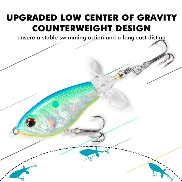 Plopper Fishing Lure with Propeller Tail - Hard Lure With BKK Hooks (Set of 3)