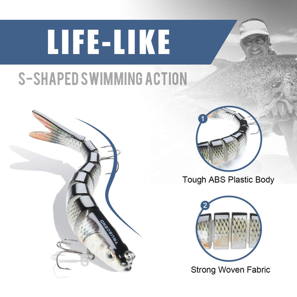 Natural Look Multi-jointed Swimbaits - Slow Sinking Bionic Swimming Lures (Set of 3)