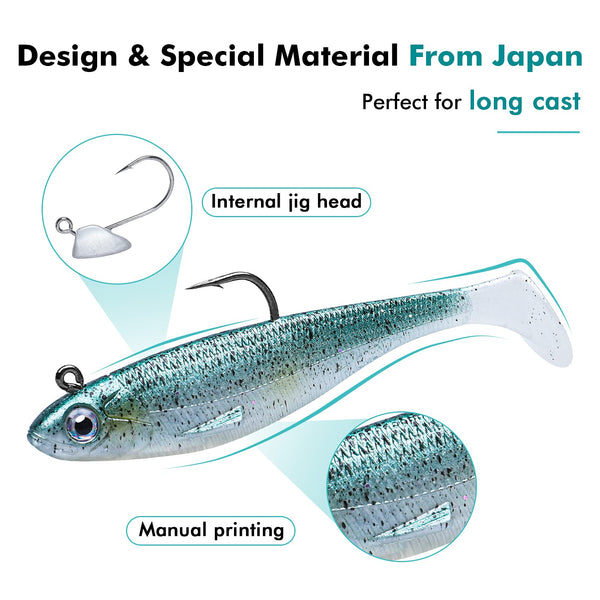 Pre-rigged Jig Head Soft Fishing Lures - Paddletail Swim Baits For Trout (Set of 6)
