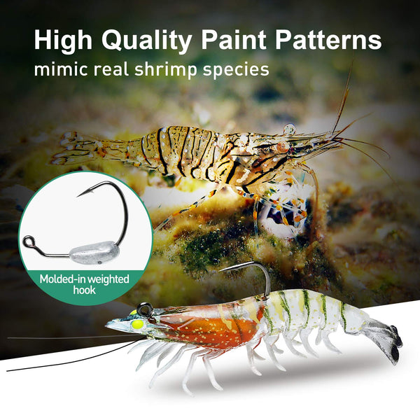 Pre-Rigged Crayfish Shrimp Soft Lures with VMC Hook - Realistic Trout Bait (Set of 6)