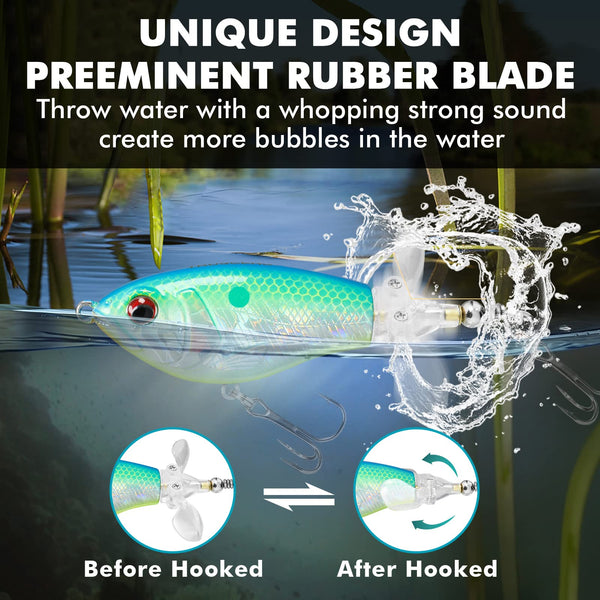 Plopper Fishing Lure with Propeller Tail - Hard Lure With BKK Hooks (Set of 3)