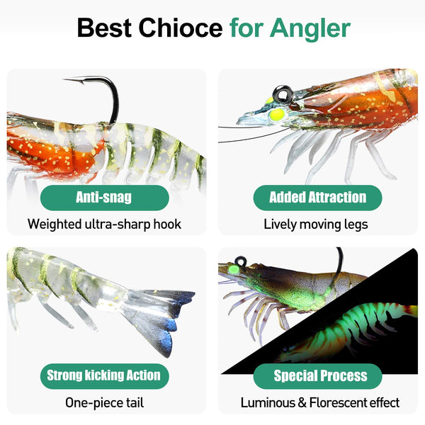 Pre-Rigged Crayfish Shrimp Soft Lures with VMC Hook - Realistic Trout Bait (Set of 6)