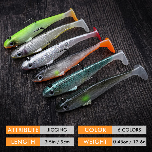 Pre-rigged Jig Head Soft Fishing Lures - Paddletail Swim Baits For Trout (Set of 6)