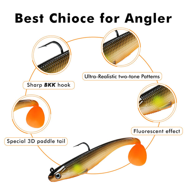 Pre-rigged Jig Head Soft Fishing Lures - Paddletail Swim Baits For Trout (Set of 6)