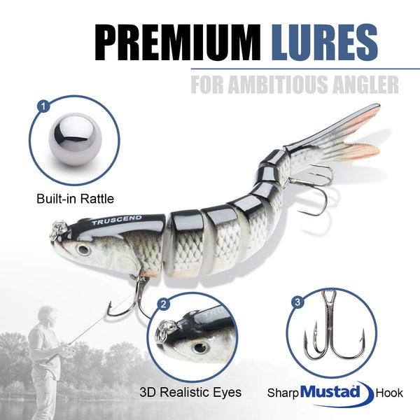 Natural Look Multi-jointed Swimbaits - Slow Sinking Bionic Swimming Lures (Set of 3)