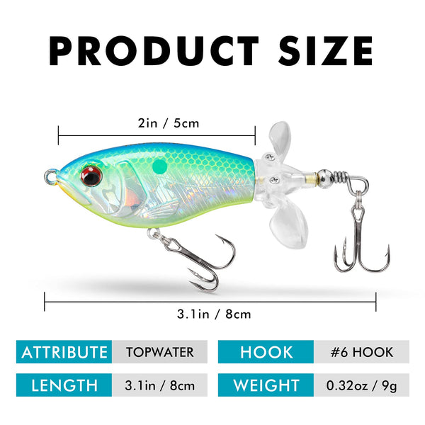 Plopper Fishing Lure with Propeller Tail - Hard Lure With BKK Hooks (Set of 3)